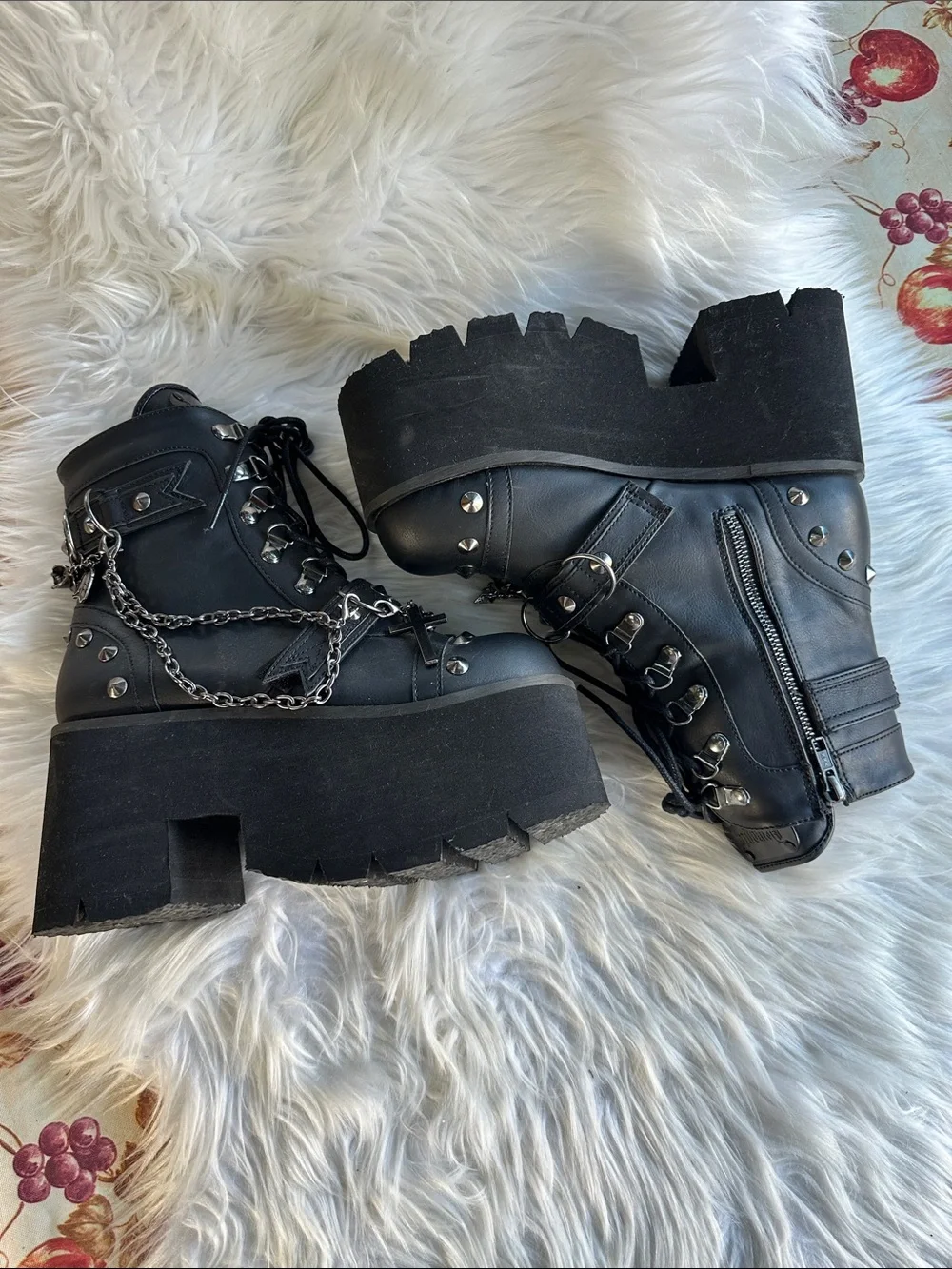 Demonia for Dolls Kill Goth/ Punk Ashes -52 Black Platform Lace-Up Ankle Boots